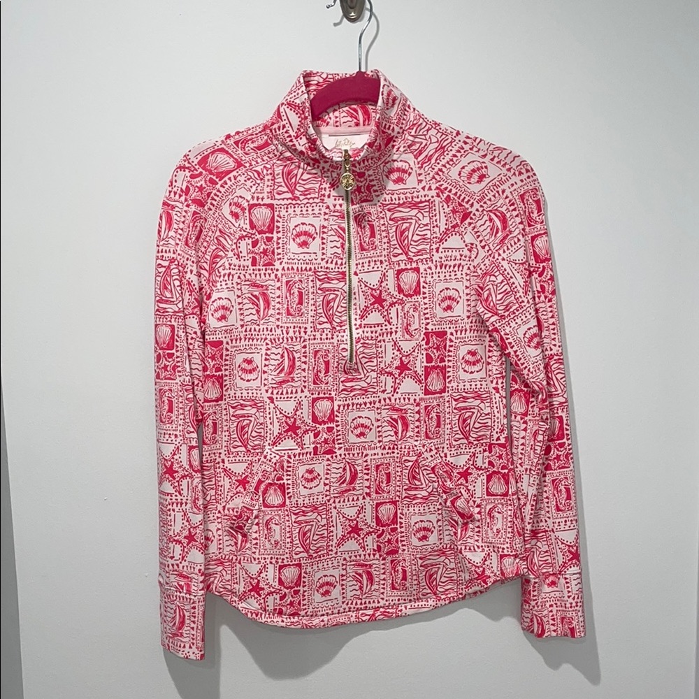 Pink Patterned Quarter-Zip Pullover - image 1
